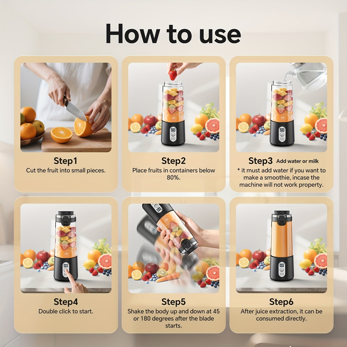 USB Rechargeable Portable Blender with Digital Timer Display, 10-Cup Capacity, Detachable & Easy-Clean Design for Smoothies, Juices, Protein Shakes - Ideal for Gym, Travel, Home Use, Smoothie Blender Portable, Juice Preparati