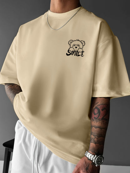 Men'S Bright Yellow Graphic T-Shirt - Loose Fit Streetwear Tee with Smile Design, Round Neck Summer Shirt for Everyday & Formal Outfits - Lightweight Casual Top, Street Style, Bold Print, Comfortable Material, Printed Shirt,