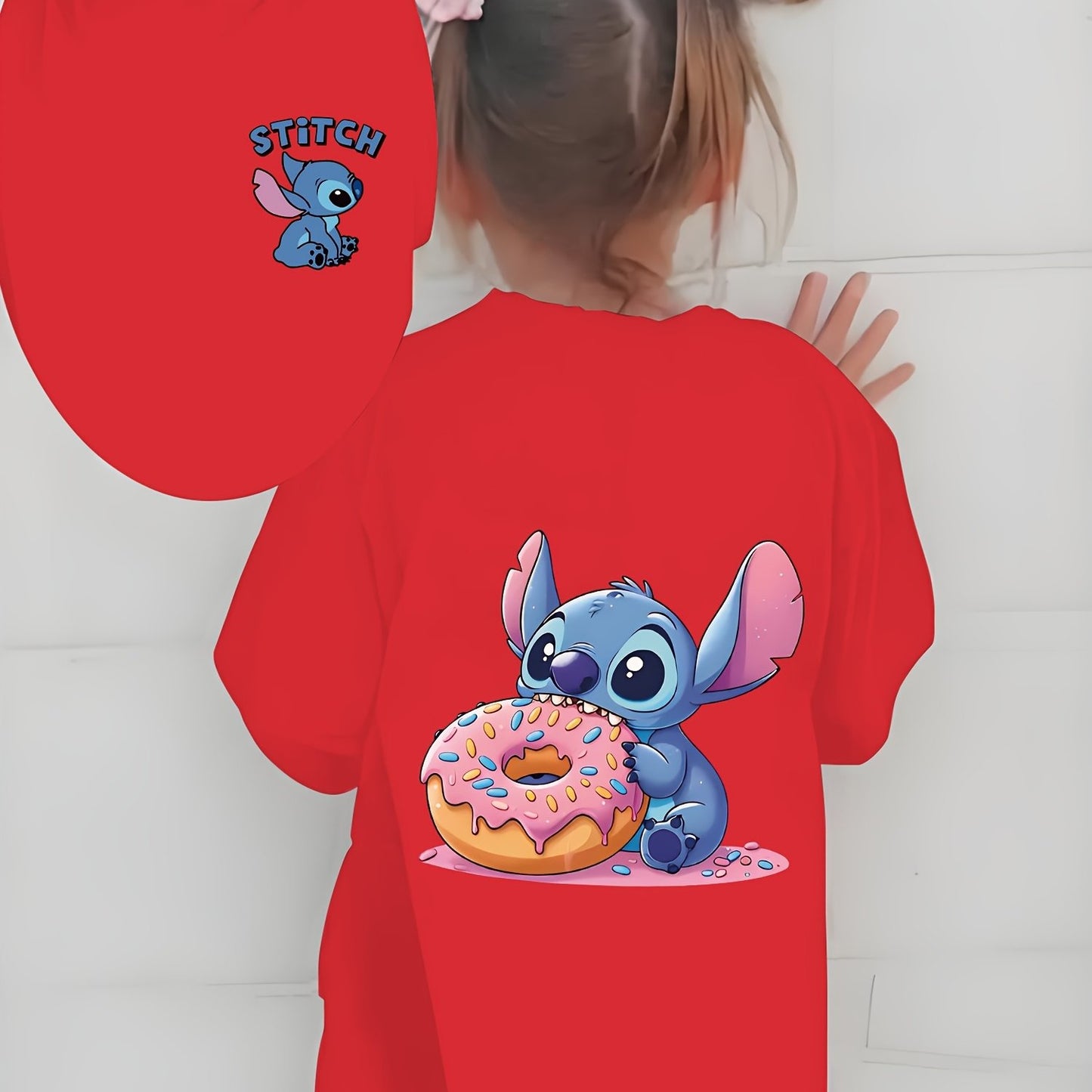 Cute Stitch Print Kids Short Sleeve Shirt 1-12Y Boys Girls Summer Outdoor Soft Fabric Breathable Top Perfect Birthday & Holiday Present