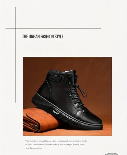 Men'S High-Top Ankle Boots - Genuine Upper, Lace-Up Closure, Durable PVC Sole, All-Season Versatile for Hiking, Casual & Outdoor Wear - Modern Streetwear Design, Hiking Boots, Sleek Boot Design