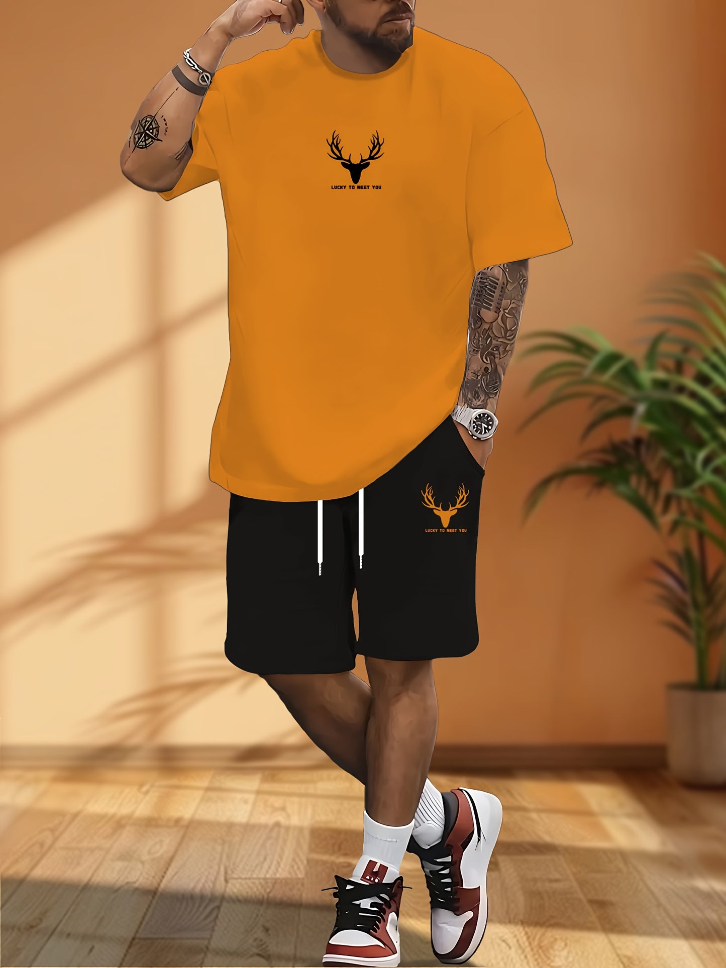 Summer New Men's Casual Home T-Shirt and Shorts Set