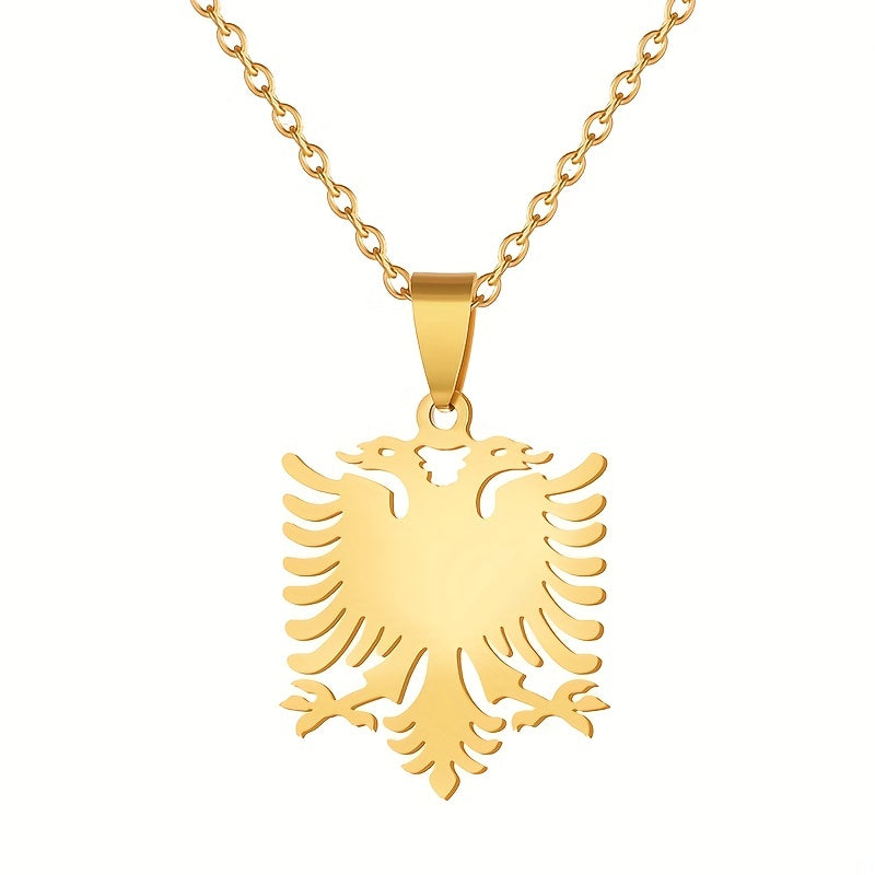 1pc Men's And Women's Party Fashion Trendy Gift, Titanium Steel Albania Eagle Pendant Necklace