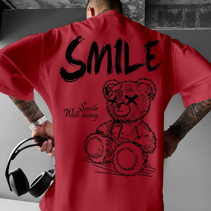 Men'S Bright Yellow Graphic T-Shirt - Loose Fit Streetwear Tee with Smile Design, Round Neck Summer Shirt for Everyday & Formal Outfits - Lightweight Casual Top, Street Style, Bold Print, Comfortable Material, Printed Shirt,
