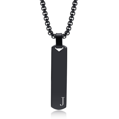 Letter Necklace Pendant Made of Stainless Steel, Featuring a Laser-Etched Design of 26 Letters, Polished for a Stylish 3D Rectangular Look, Suitable for Men.