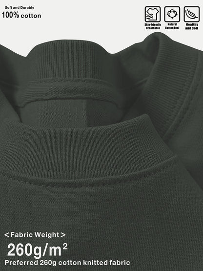 Men's Loose Fit Heavyweight Cotton T-Shirt - Thick Streetwear Tee for Everyday Casual Wear, All-Season Comfort Fit, Machine Washable Crewneck Shirt - Available in Dark Green & More Colors, Summer Wardrobe Essential, Urban Fas