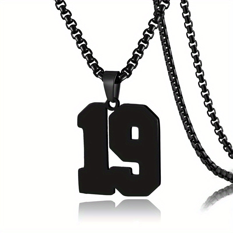 0-19 Men Athletes Number Pendant Necklace Stainless Steel Sports Number Pendant Long Chain Necklaces for Boys Baseball/Basketball/Football Team Jewelry Gifts