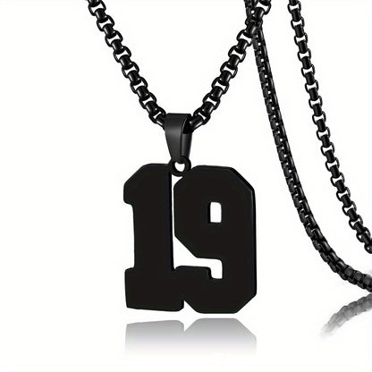 0-19 Men Athletes Number Pendant Necklace Stainless Steel Sports Number Pendant Long Chain Necklaces for Boys Baseball/Basketball/Football Team Jewelry Gifts