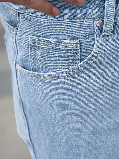 Men's Casual Stretch Denim Pants - Classic Regular Fit, Water-Washed Texture, All-Season Comfort, Machine Washable Solid Color Jeans for Casual Attire, Casual Casual Attire | Classic Blue Jeans | Easycare Jeans