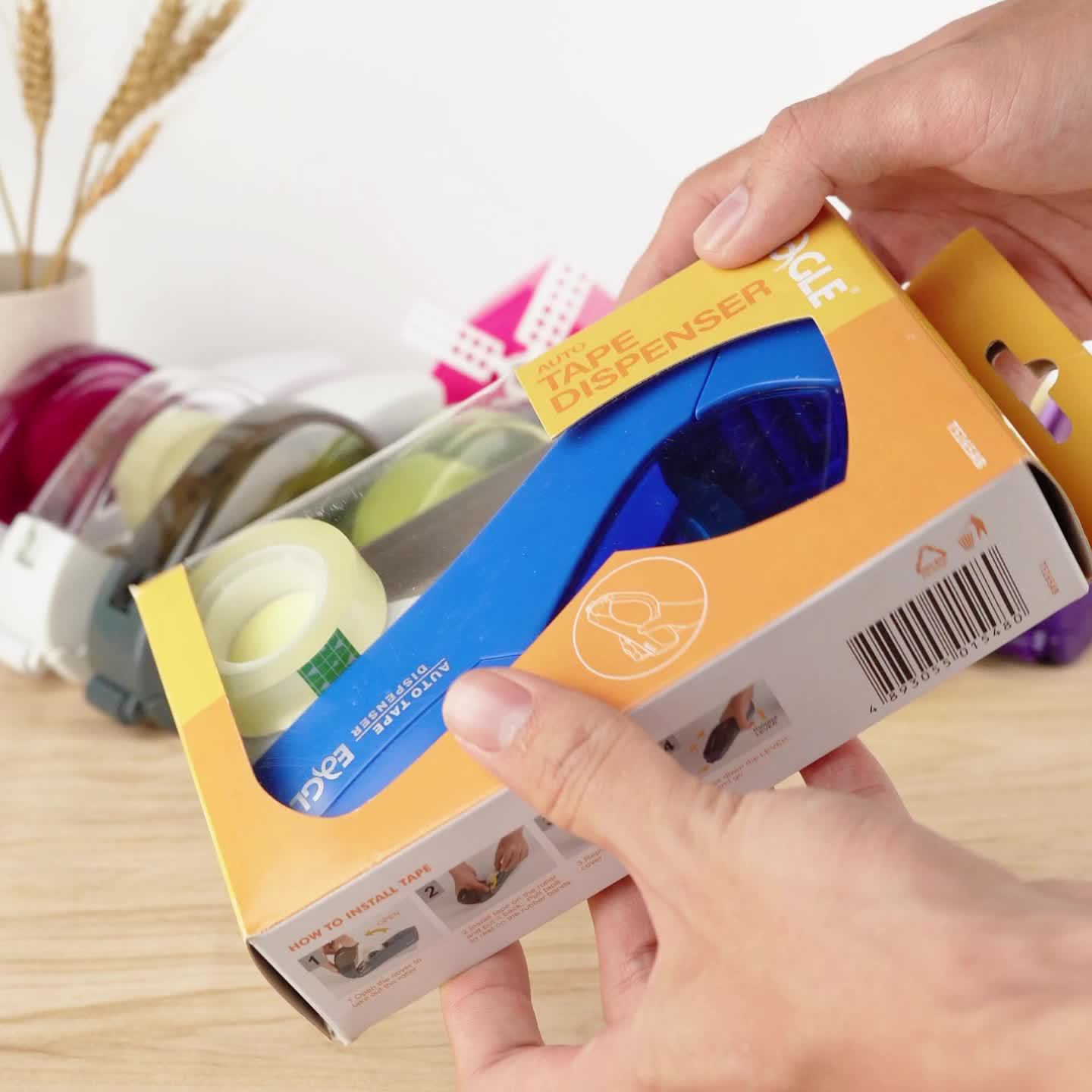 Eagle Automatic Tape Dispenser with One Roll Included, Handheld Packaging and Gift Wrapping Tape Cutter, Major Material ABS, Fits 1/2''-3/4'' Tape Width, Easy One-Handed Operation, No Batteries Required - Ideal for Scrapbooki