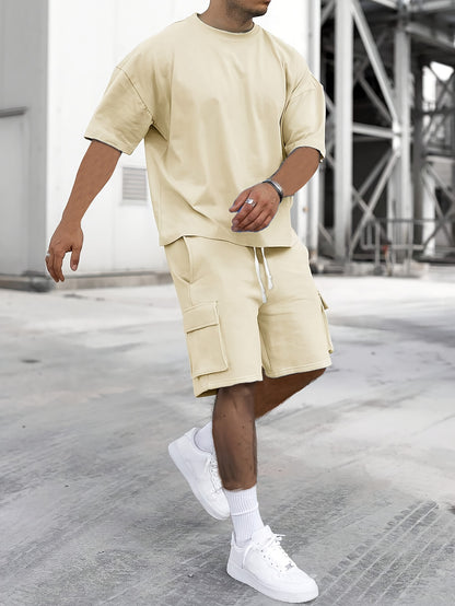 Summer Heavyweight FOG Color Earth Tone Short Sleeve Shorts Streetwear Loose Fashion Set