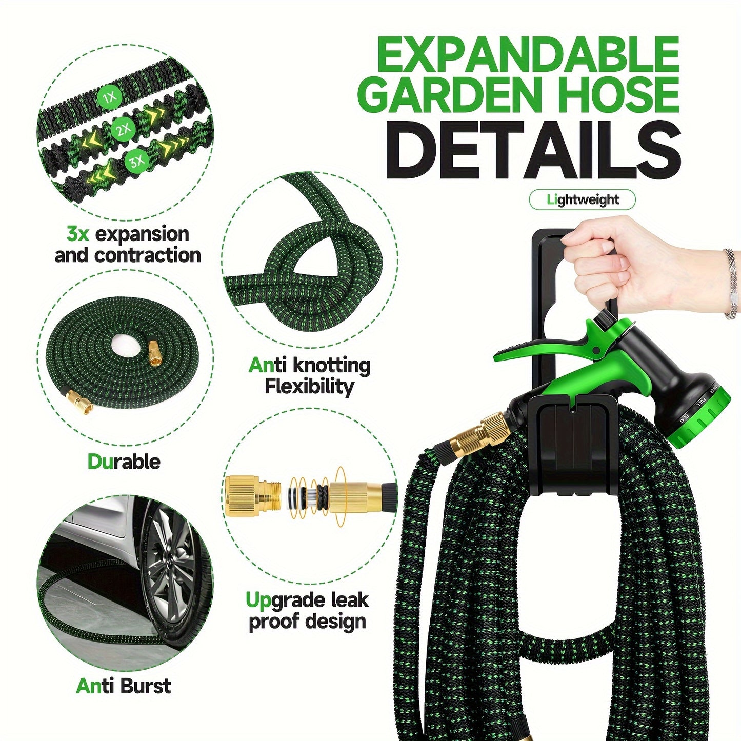 LOVFEN Expandable Garden Hose Kit Latex Flexible Water Hoses Spray Nozzle