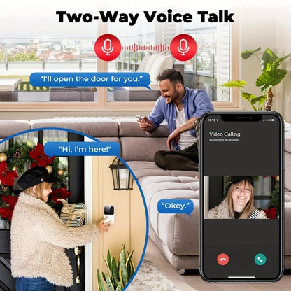 Smart Wireless Video Doorbell with 2-Way Audio, Night Vision, USB Rechargeable & Low Power Consumption | 2.4G WiFi Home Security System for Doormat & Surveillance, Office Surveillance | Modern Doorbell | Advanced Audio Techno
