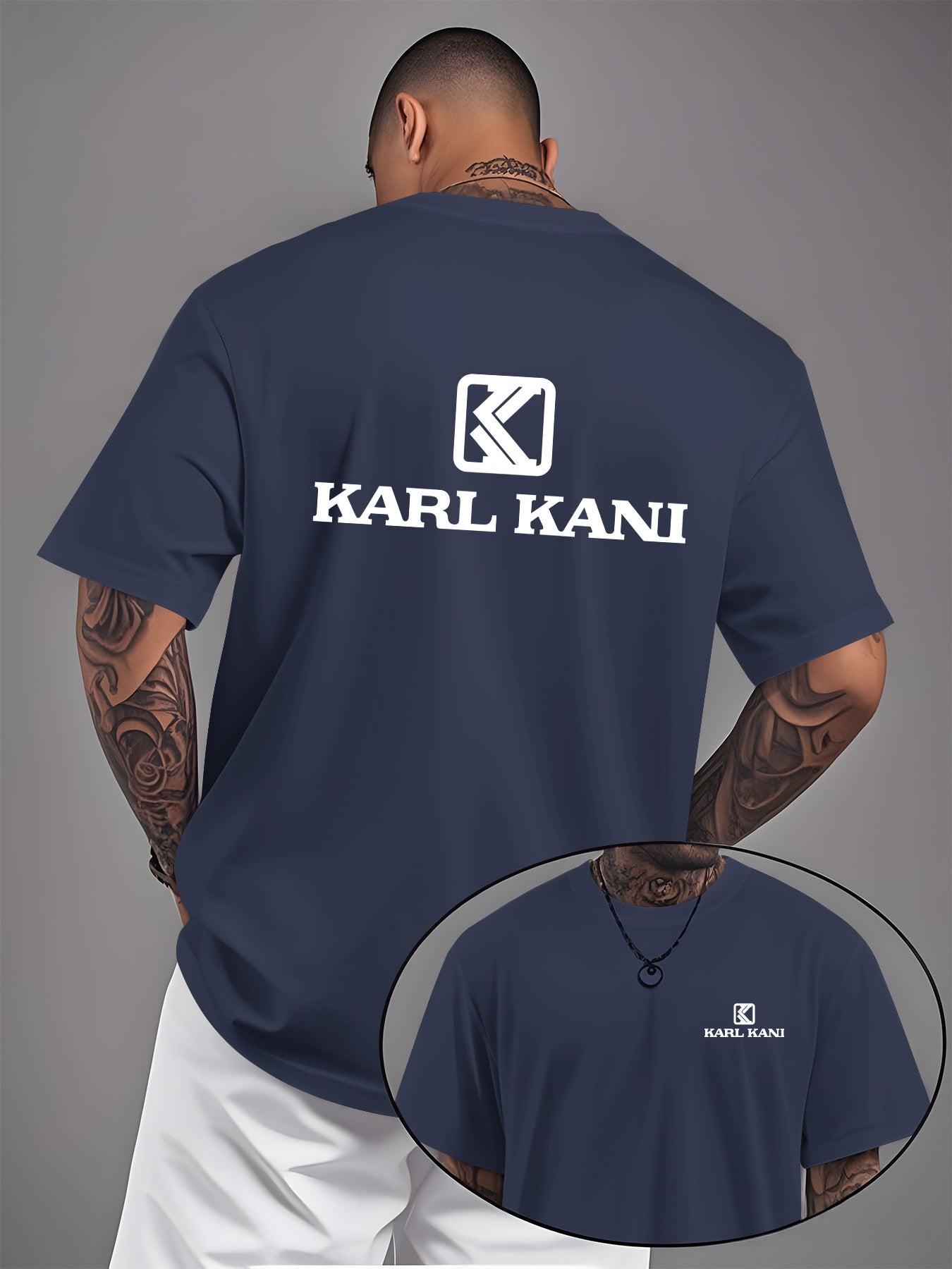 Men'S Casual Crew Neck T-Shirt with "KARL KANI" Graphic - Breathable, Moisture-Wicking, Short Sleeve, Regular Fit, Geometric Pattern, Ideal for Home & Outdoor Activities, All-Season Comfort, Outdoor Clothing | Relaxed Fit Shi
