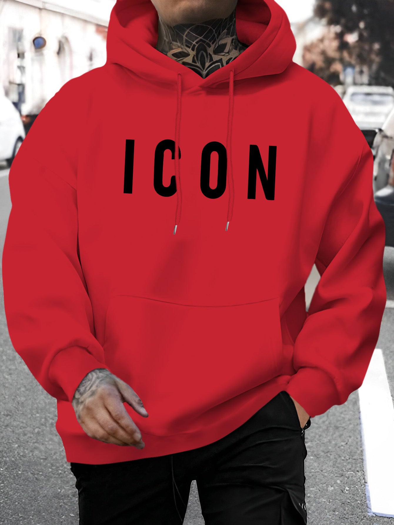Men'S Casual Hoodie with Iconic Print - Stylish Pullover with Kangaroo Pocket, Stretch Fabric, Machine Washable - Perfect for Spring & Fall, Polyester Blend, Casual Wear Hoodie|Hooded Sweatshirt|Stretch Fabric Hoodie