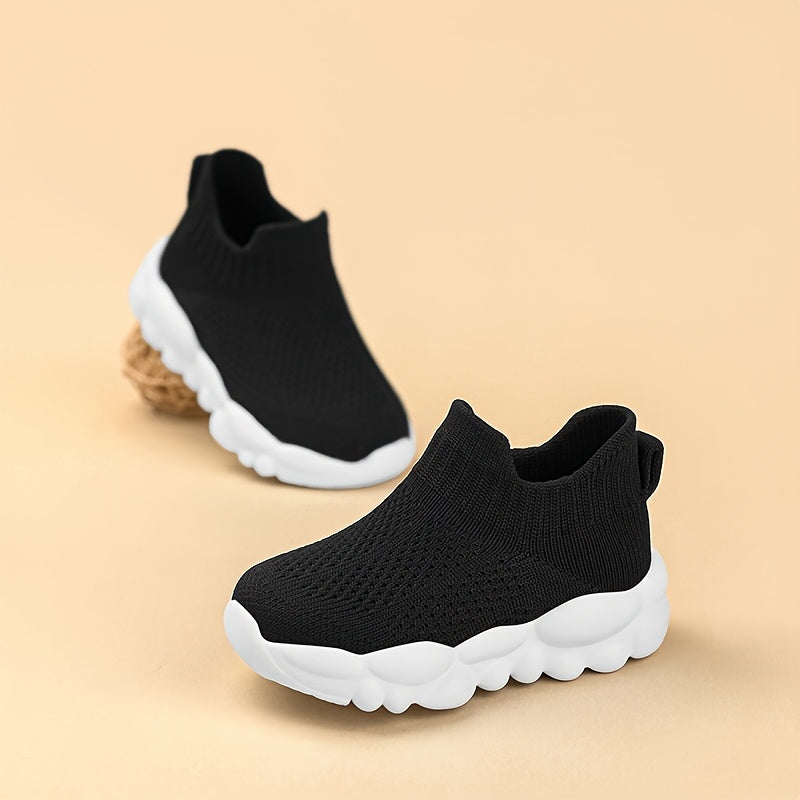 Kids' Slip-On Sneakers | Lightweight EVA Cushioned Sole | Breathable Knit Upper | Black Casual Sneakers for Boys & Girls | Comfortable Athletic Shoes for Toddlers & Youngsters | Durable Rubber Sole | Ideal for Outdoor Activit