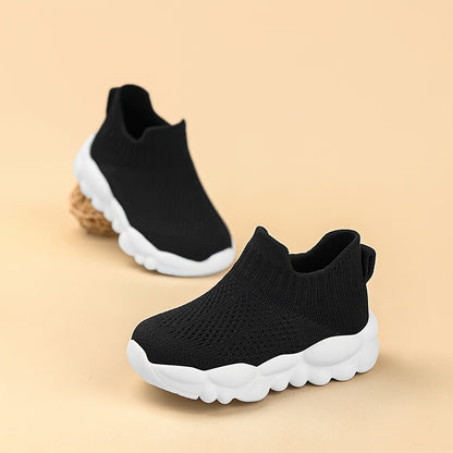 Kids' Slip-On Sneakers | Lightweight EVA Cushioned Sole | Breathable Knit Upper | Black Casual Sneakers for Boys & Girls | Comfortable Athletic Shoes for Toddlers & Youngsters | Durable Rubber Sole | Ideal for Outdoor Activit