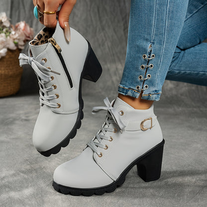 MagiMoBo Women'S Mid-Heel Ankle Boots with Side Zipper - Comfortable Faux Cover, Decorative Buckle Design, All-Season Versatile Casual Shoes for Casual Attire, Chunky Heel, Versatile Ankle Boots | Decorative Buckle Boots | Sy