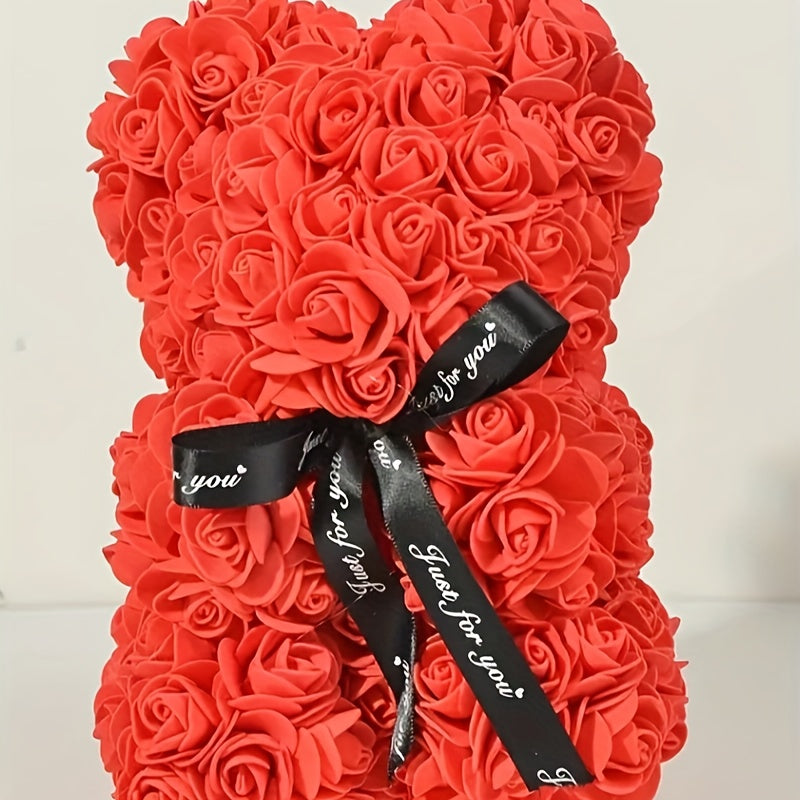 Charming Rose Bear - Perfect Valentine's Day & Anniversary Gift, 22.86cm Artificial Flower Teddy Bear for Home Decor