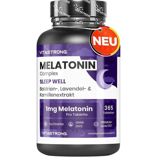 Vitastrong Melatonin Complex 365 Micro-Tablets, Melatonin 1Mg with Chamomile, Valerian, Lavender And Vitamin B6, Melatonin for Sleeping, Sleep, Jet Lag, Pure Melatonin with Long-Term Release Without Sugar