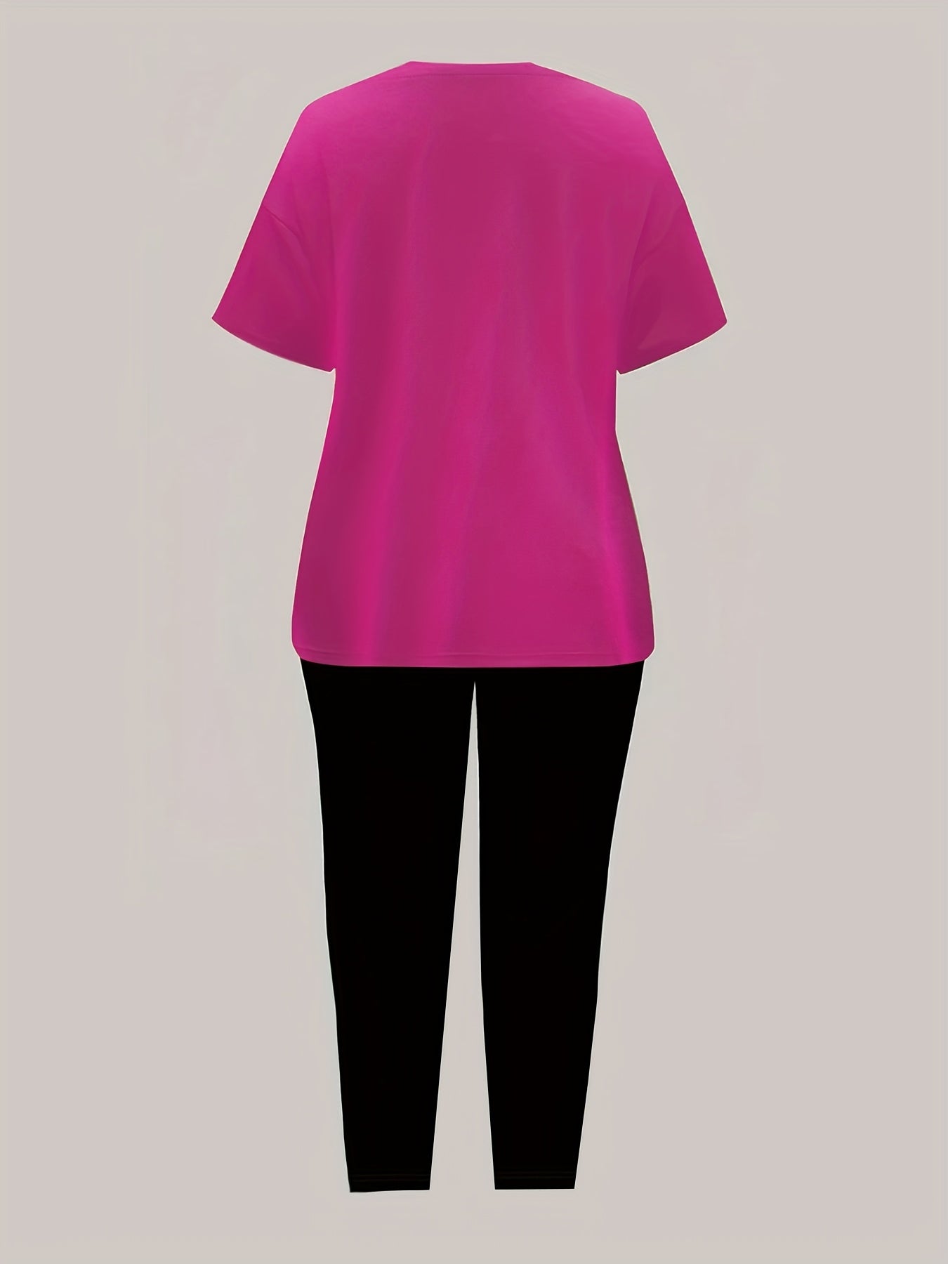 Women'S "Klein" Print Short Sleeve T-Shirt & Black Pants Two-Piece Set - Casual, Stretchy Fabric, Pink & Black Design, Spring/Summer Casual Wear, Casual Attire|Graphic Tee|Stretchy