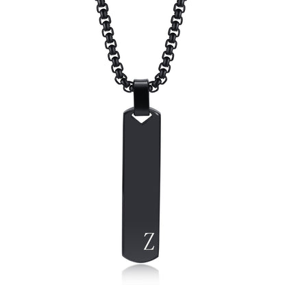 Letter Necklace Pendant Made of Stainless Steel, Featuring a Laser-Etched Design of 26 Letters, Polished for a Stylish 3D Rectangular Look, Suitable for Men.