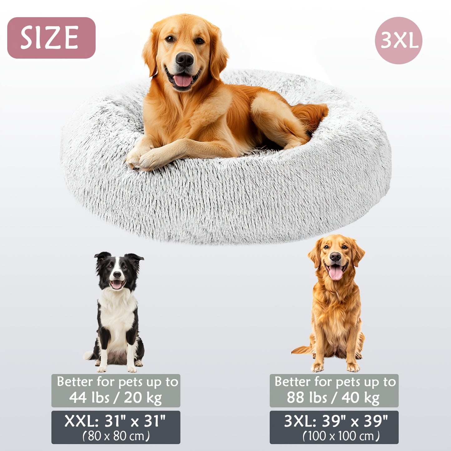 Calming Dog & Cat Bed, Donut Cuddler Warming Cozy Soft Round Bed, Fluffy Faux Fur Plush Cushion Bed For Small Medium And Large Dogs And Cats (40.64cm/50.8cm/60.96cm/71.12cm/78.74cm/99.06cm) Christmas Gift
