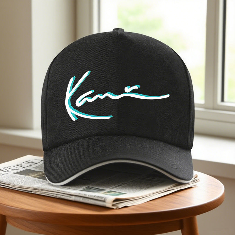 Y2K Style Adjustable Baseball Cap for Men - Black with White "Kane" Print, Casual Outdoor Hat for Fishing, Climbing & Casual Attire, Fishing Hat