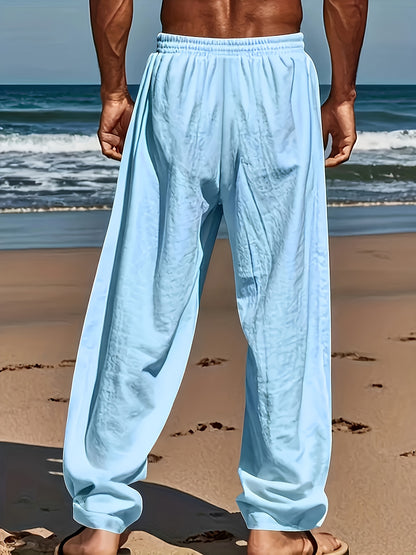 Men'S Light Blue Jogger Pants with Drawstring Waist - Casual, Loose Fit, Straight-Leg Design for Yoga, Beach & Casual Attire | Perfect Father'S Day Gift, Yoga Pants, Beachwear, Solid Color, Nonstretch Fabric