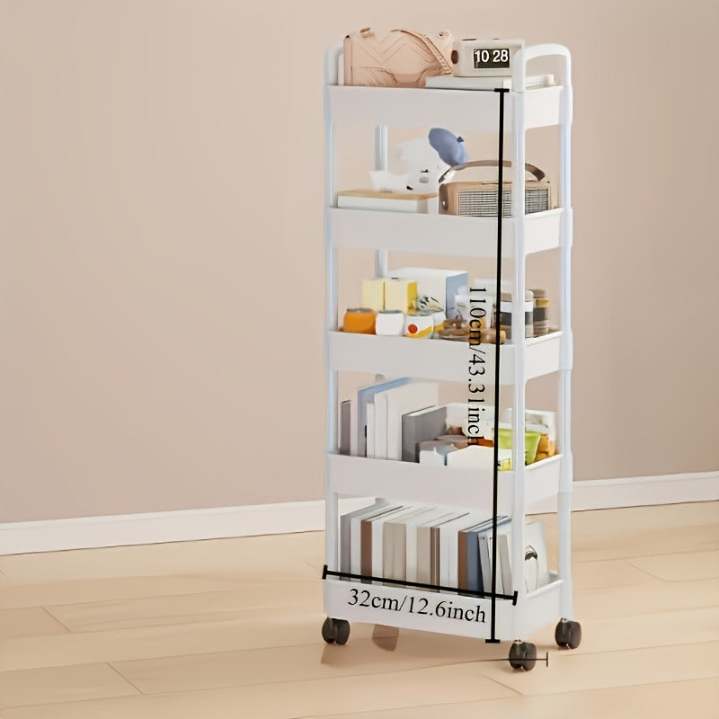 4/3/5-Tier Rolling Cosmetic Organizer - Durable Plastic Material, 360° Swivel Wheels, High Load Capacity for Bathroom, Bedroom, Kitchen & Home Organization | Black or White Options | Multifunctional Storage Cart with Side Ha