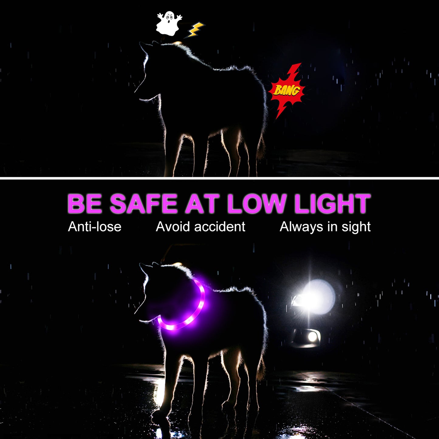 JOYTALE LED Glowing Pet Collar with USB Rechargeable Safety Light for Dogs & Cats