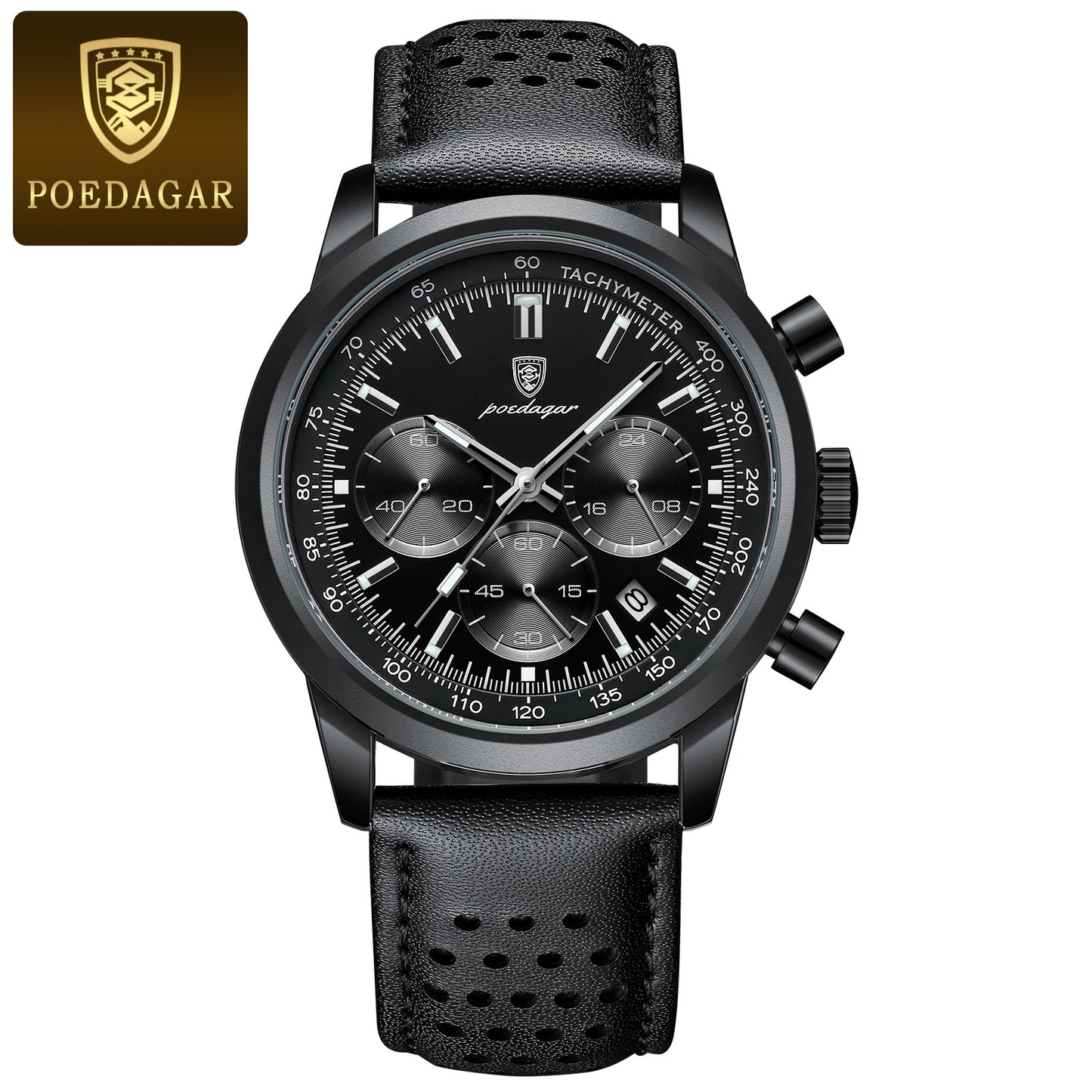 POEDAGAR Men's Luxury Chronograph Watch with Luminous Dial, High Quality 30m, Quartz Movement, Date Display & Brown Faux Leather Strap - Casual & Formal Wristwatch