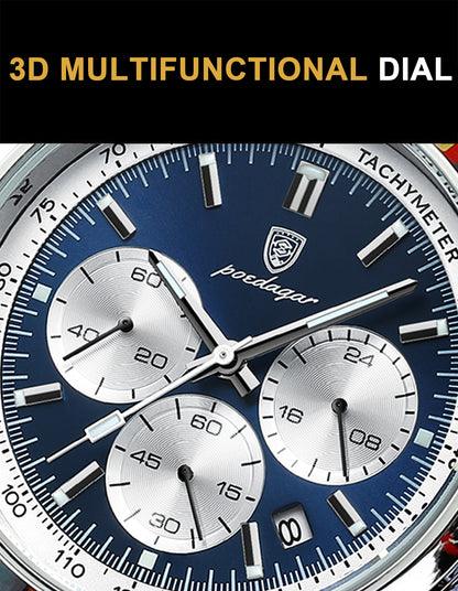 POEDAGAR Men's Luxury Chronograph Watch with Luminous Dial, High Quality 30m, Quartz Movement, Date Display & Brown Faux Leather Strap - Casual & Formal Wristwatch