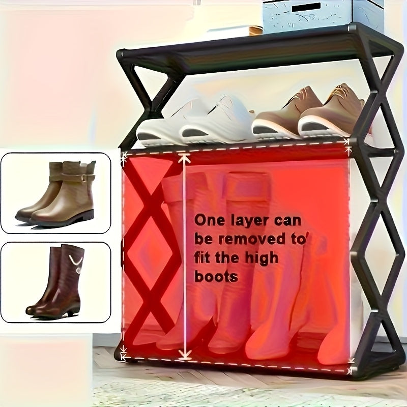 4-Tier Stainless Steel Shoe Rack - Space-Saving, Easy Assembly, Durable Design | Suitable for Entryway and Bedroom | Modern Stylish Look | Multi-Layer Sneaker Storage with Plastic Shelves | Fashionable Contemporary Shoe Organ