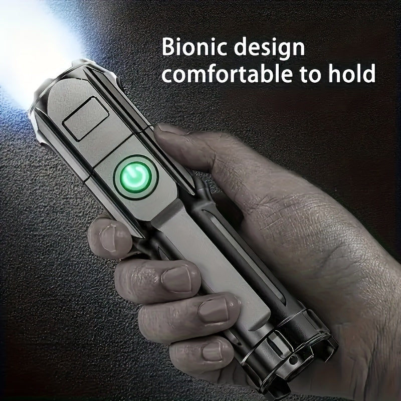 1pc Portable Super Bright Zoomable Flashlight, Rechargeable Long Shot ABS Strong Light Dimming Flashlight, Telescopic Zoom Torch For Outdoor ABS Material