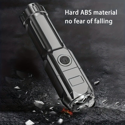 1pc Portable Super Bright Zoomable Flashlight, Rechargeable Long Shot ABS Strong Light Dimming Flashlight, Telescopic Zoom Torch For Outdoor ABS Material