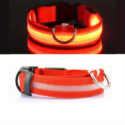LED Glowing Pet Dog Collar, Luminous Flashing Necklace for Outdoor Walking Night Safety, Non-Rechargeable Button Battery Powered, Polyester Material