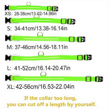 LED Glowing Pet Dog Collar, Luminous Flashing Necklace for Outdoor Walking Night Safety, Non-Rechargeable Button Battery Powered, Polyester Material