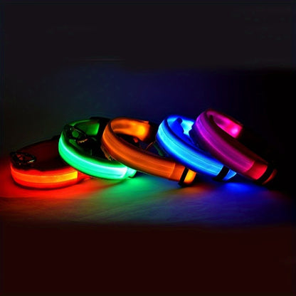 LED Glowing Pet Dog Collar, Luminous Flashing Necklace for Outdoor Walking Night Safety, Non-Rechargeable Button Battery Powered, Polyester Material