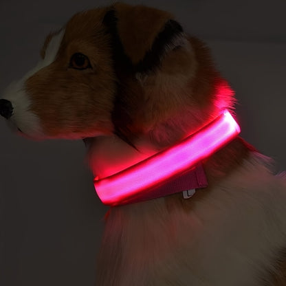 LED Glowing Pet Dog Collar, Luminous Flashing Necklace for Outdoor Walking Night Safety, Non-Rechargeable Button Battery Powered, Polyester Material