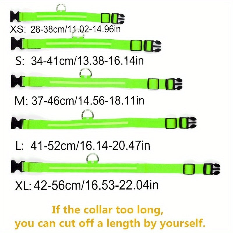 LED Glowing Pet Dog Collar, Luminous Flashing Necklace for Outdoor Walking Night Safety, Non-Rechargeable Button Battery Powered, Polyester Material