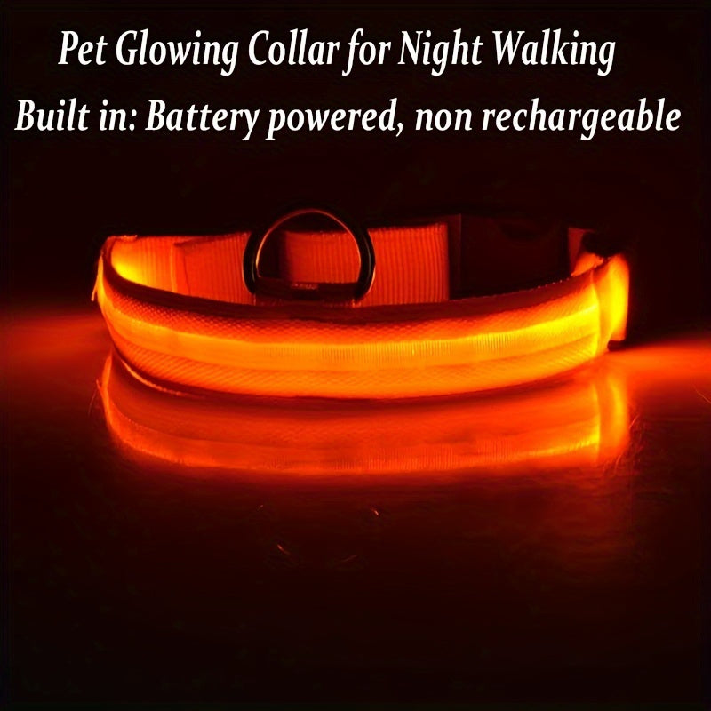 LED Glowing Pet Dog Collar, Luminous Flashing Necklace for Outdoor Walking Night Safety, Non-Rechargeable Button Battery Powered, Polyester Material