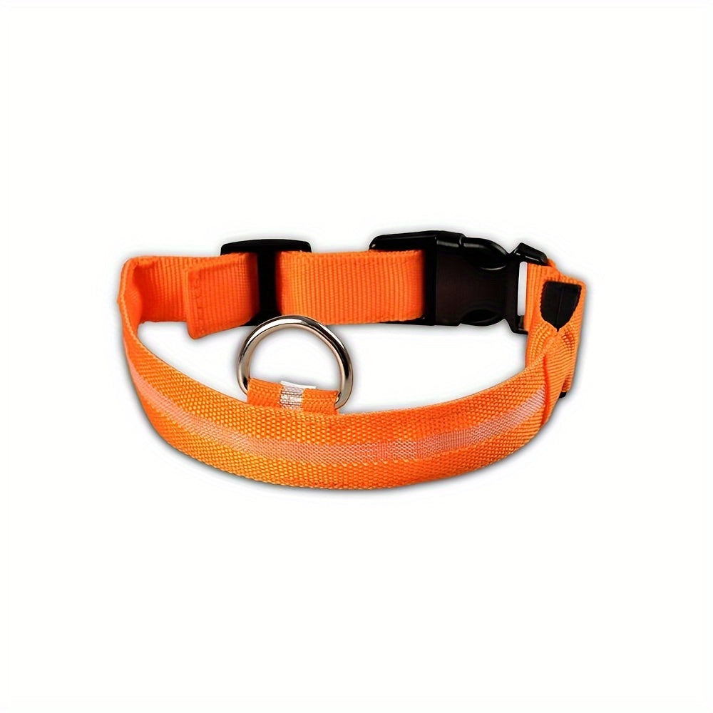 LED Glowing Pet Dog Collar, Luminous Flashing Necklace for Outdoor Walking Night Safety, Non-Rechargeable Button Battery Powered, Polyester Material