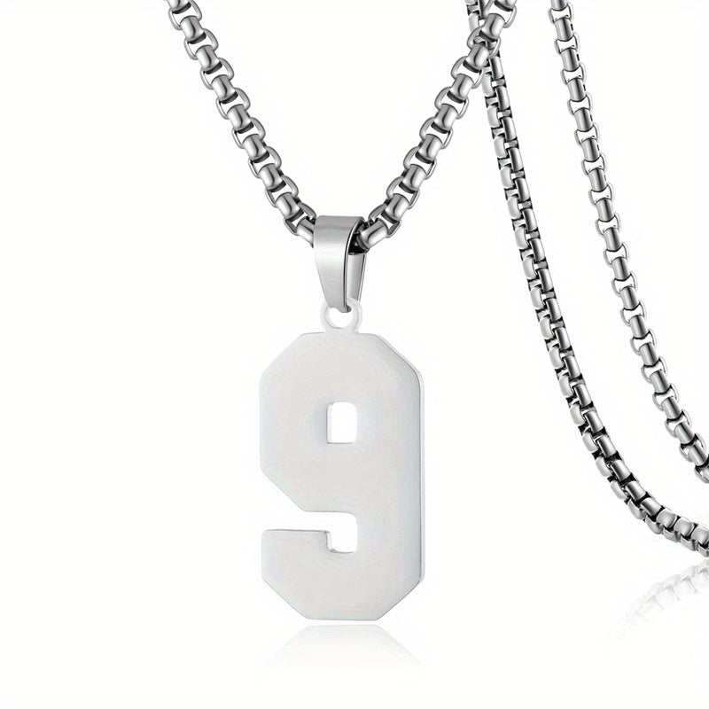 0-19 Men Athletes Number Pendant Necklace Stainless Steel Sports Number Pendant Long Chain Necklaces for Boys Baseball/Basketball/Football Team Jewelry Gifts