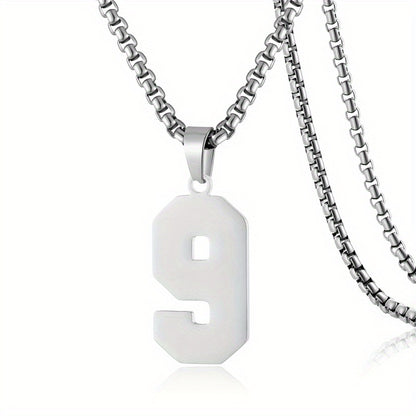 0-19 Men Athletes Number Pendant Necklace Stainless Steel Sports Number Pendant Long Chain Necklaces for Boys Baseball/Basketball/Football Team Jewelry Gifts