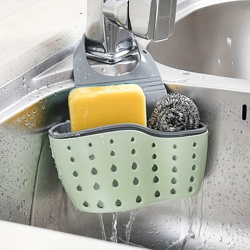 1pc Multifunctional Silicone Sink Sponge Rack With Adjustable Shoulder Strap - Organize And Drain Your Sponge, Kitchen Supplies, And More!