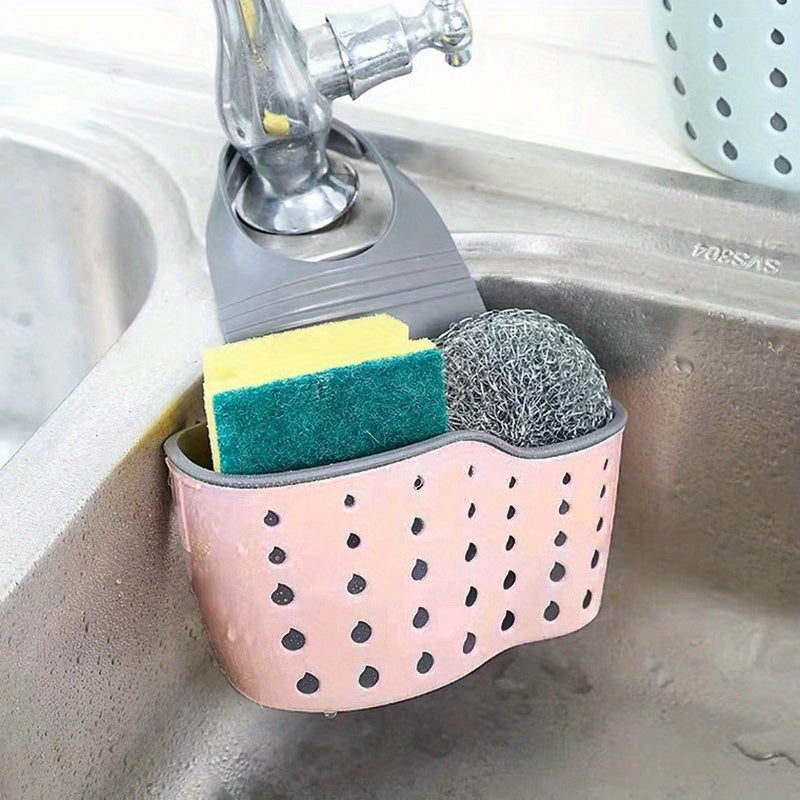 1pc Multifunctional Silicone Sink Sponge Rack With Adjustable Shoulder Strap - Organize And Drain Your Sponge, Kitchen Supplies, And More!