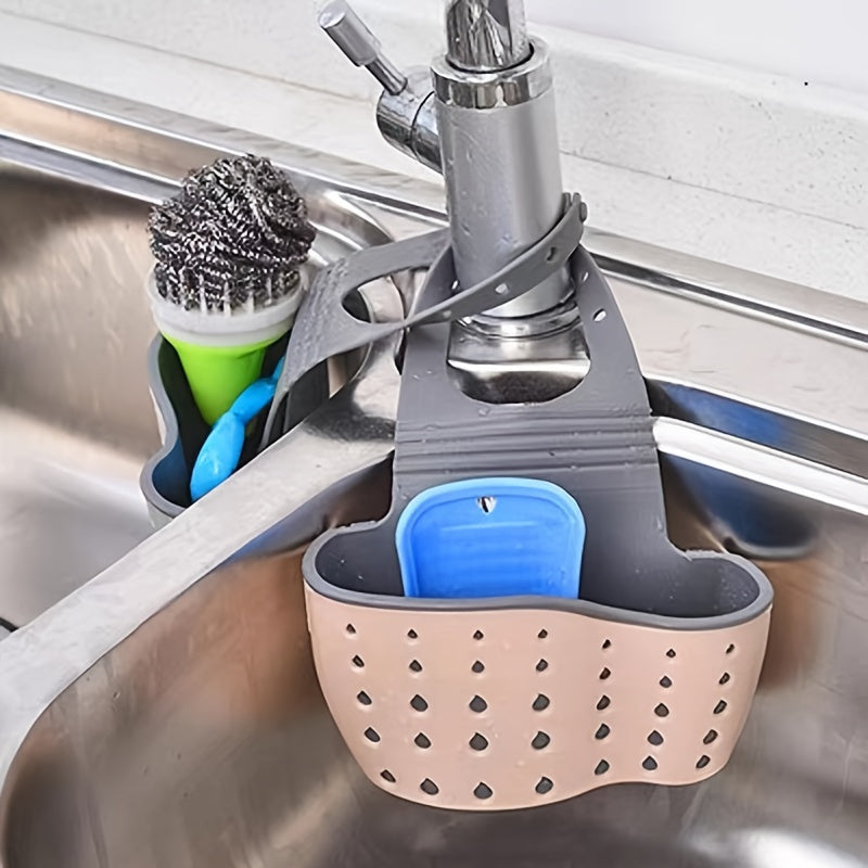 1pc Multifunctional Silicone Sink Sponge Rack With Adjustable Shoulder Strap - Organize And Drain Your Sponge, Kitchen Supplies, And More!