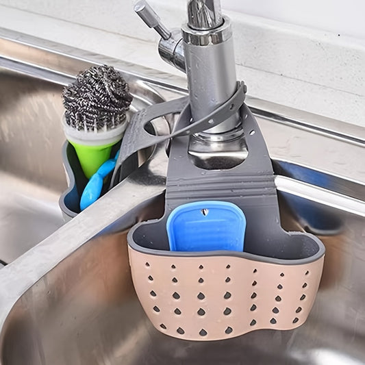 1pc Multifunctional Silicone Sink Sponge Rack With Adjustable Shoulder Strap - Organize And Drain Your Sponge, Kitchen Supplies, And More!