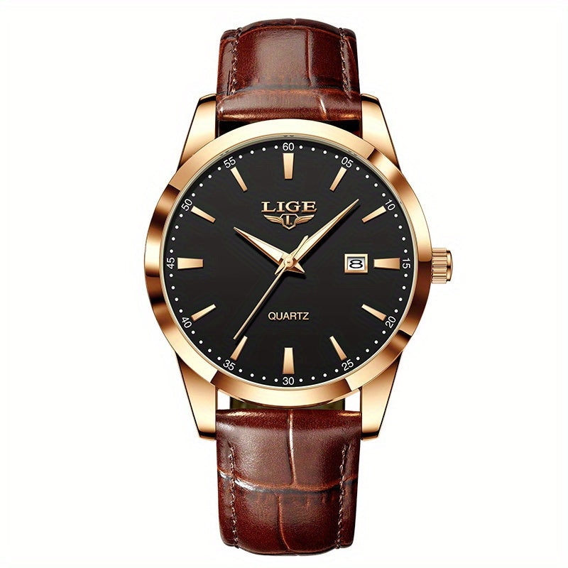 LIGE Fashion New Quartz Watch Multi Functional Glow Watch Single Calendar Three Needle Simple Band Watch men&women's Business Watch, Suitable for Women&women