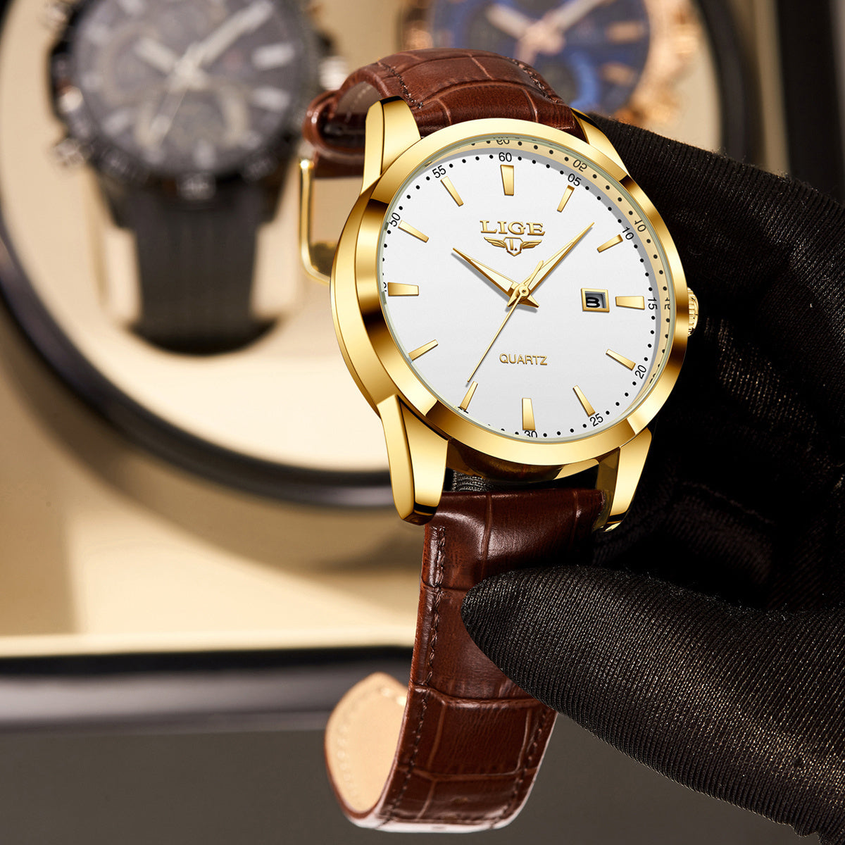 LIGE Fashion New Quartz Watch Multi Functional Glow Watch Single Calendar Three Needle Simple Band Watch men&women's Business Watch, Suitable for Women&women